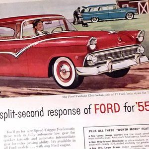 1955 ORIGINAL Ad Ford Cars RED FAIRLANE CLUB SEDAN
